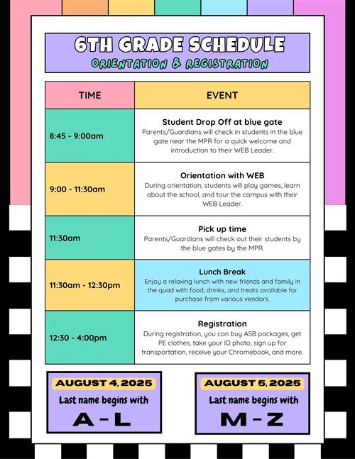 6th Grade Orientation Schedule